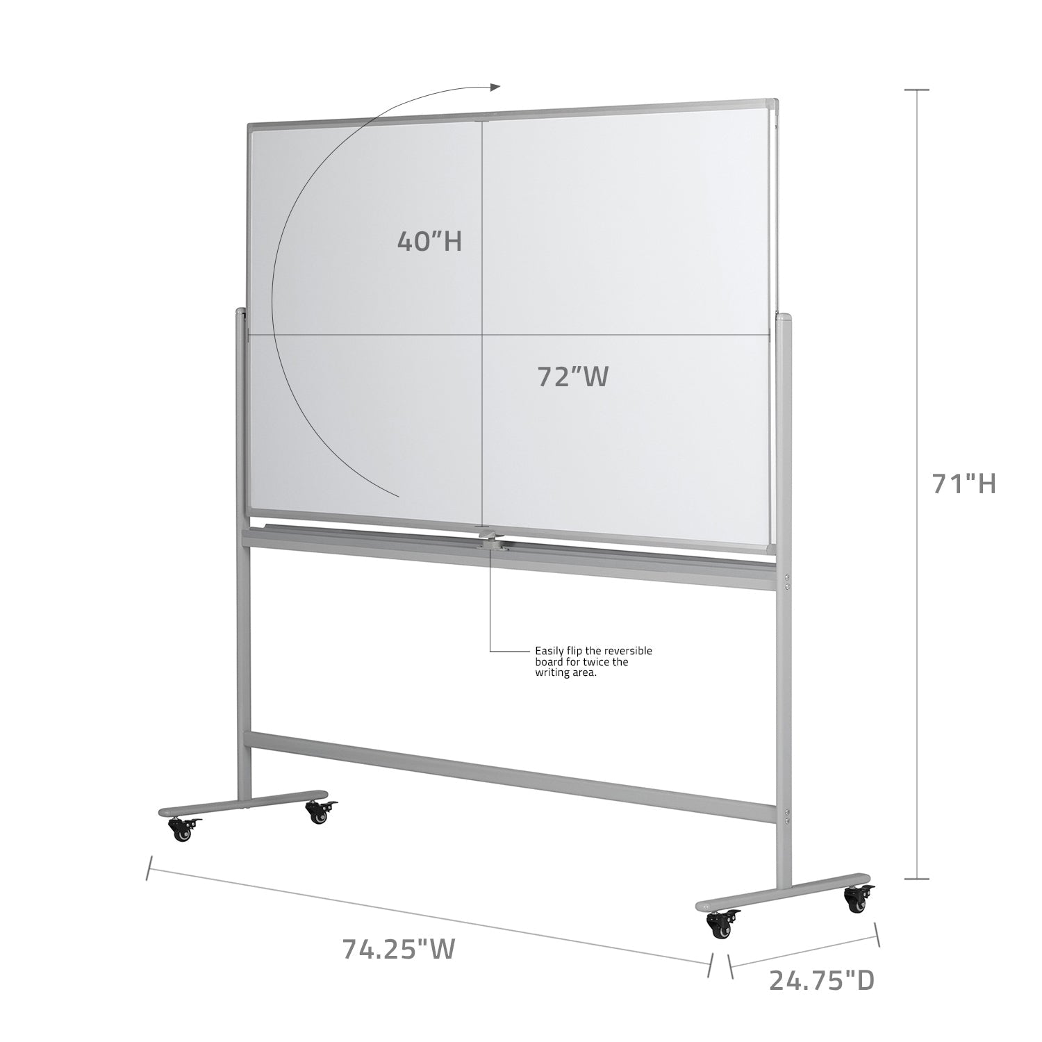Mobile Reversible Magnetic Whiteboard, 72 x 48