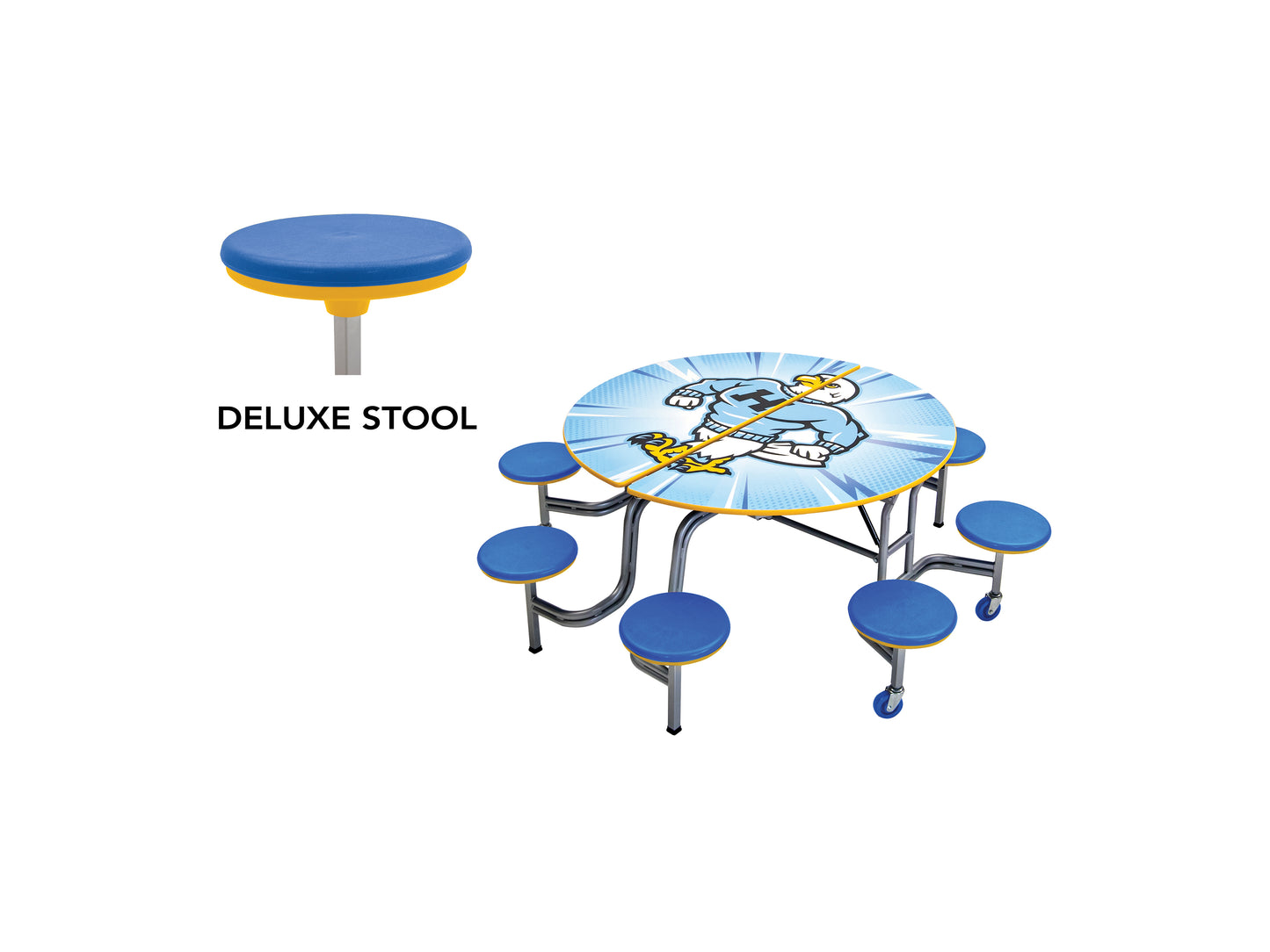 AmTab Mobile Stool Table - Round - 60" Round Diameter - 8 Stools (AmTab AMT-MSR608)