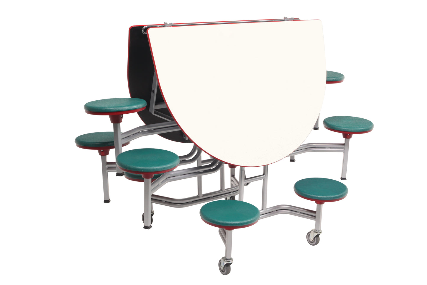 AmTab Mobile Stool Table - Elliptical - 54"W x 6'1"L - 10 Stools (AmTab AMT-MSE610)