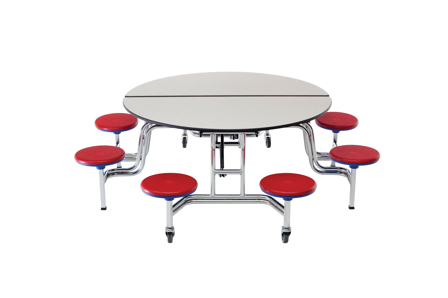 AmTab Mobile Stool Table - Round - 60" Round Diameter - 8 Stools (AmTab AMT-MSR608)