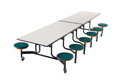 Lunchroom Mobile Stool Cafeteria Table - Rectangle - 30"W x 12'1"L - 12 Stools - (AmTab AMT-MST1212)