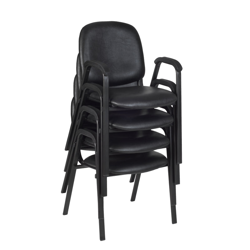 Regency Ace Vinyl Guest Stacking Chair with Arms Midnight Black (Pack of 4)