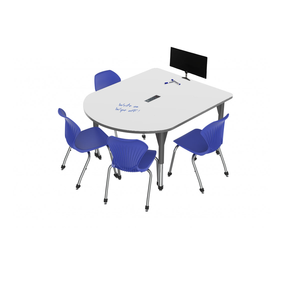 Marco Premier Series Multimedia Table Dry Erase Top 48" x 60" Adj Height 21"-31" w/ Power Module (43-2260-DBP)