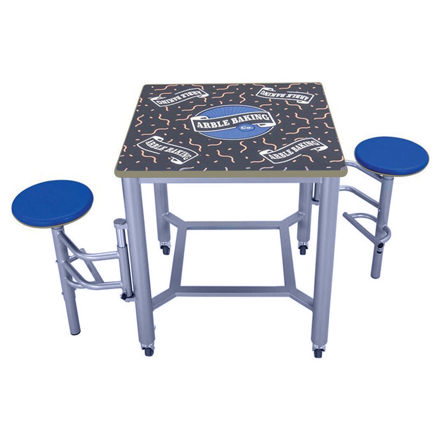 AmTab Mobile Stool Table - Double Collaboration High Table - 36"W x 36"L x 42"H/30"H Seat - 2 Stools  (AMT-MDST3636-42)