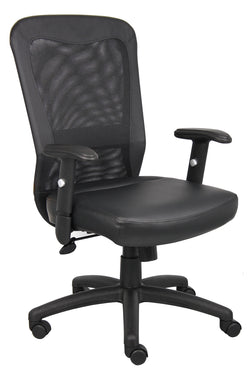 The LeatherPlus / Mesh Web High-Back Executive Chair with Adjustable Arms, Black (B580)