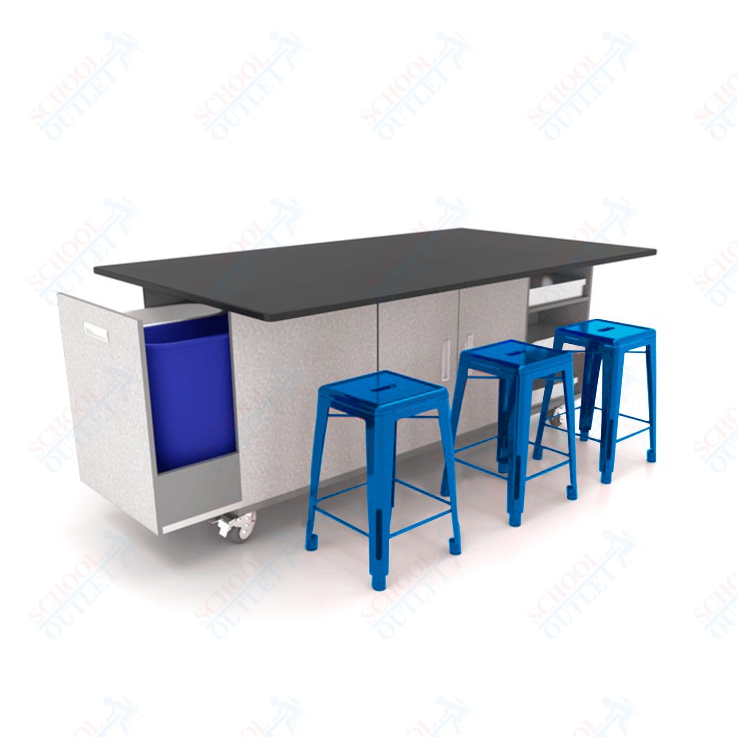 CEF ED Original Table 42"H Chemical Resistant Top, Laminate Base with  6 Stools, Storage Bins, Trash Bins, and Electrical Outlets Included.