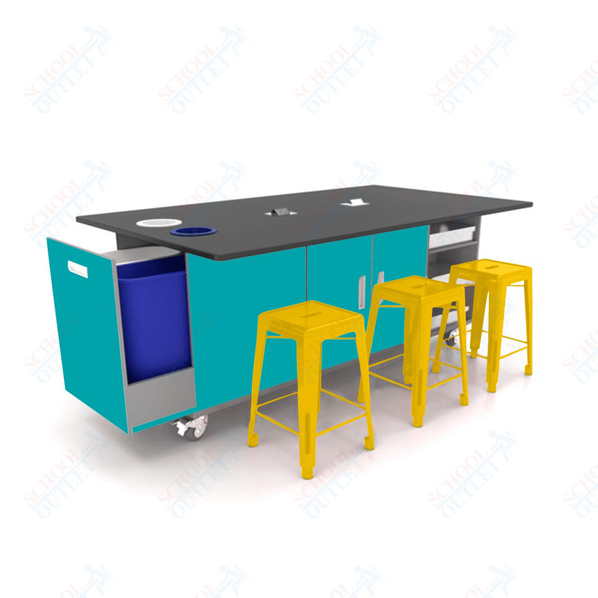CEF ED Original Table 42"H Tough Top, Laminate Base with 6 Stools, Storage Bins, Trash Bins, and Electrical Outlets Included. - SchoolOutlet