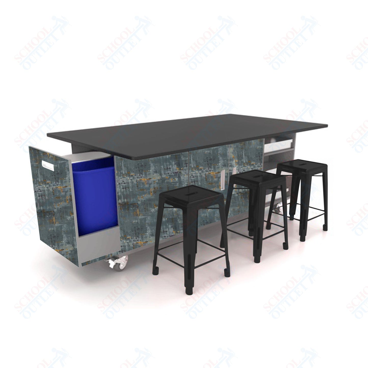 CEF ED Original Table 42"H Chemical Resistant Top, Laminate Base with  6 Stools, Storage Bins, Trash Bins, and Electrical Outlets Included.