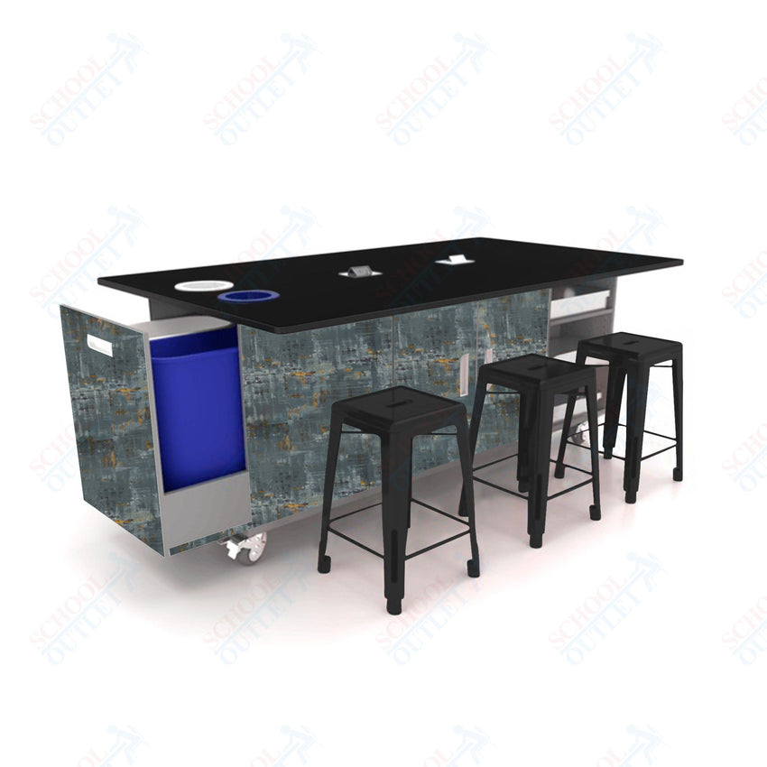 CEF ED Original Table 42"H Tough Top, Laminate Base with 6 Stools, Storage Bins, Trash Bins, and Electrical Outlets Included. - SchoolOutlet