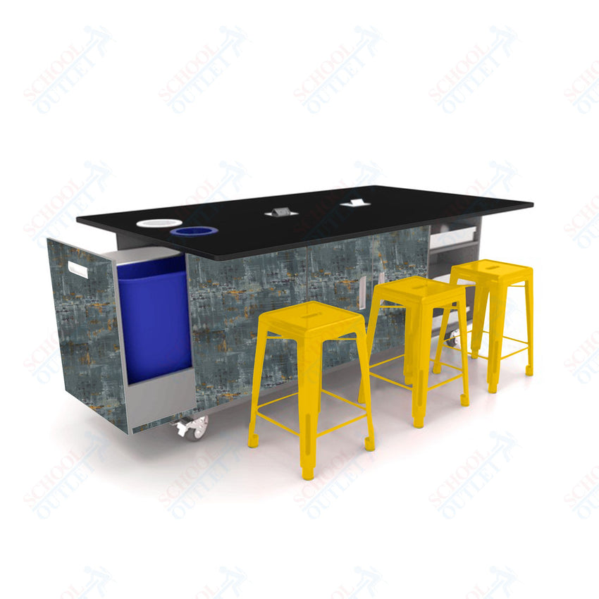 CEF ED Original Table 42"H Tough Top, Laminate Base with 6 Stools, Storage Bins, Trash Bins, and Electrical Outlets Included. - SchoolOutlet