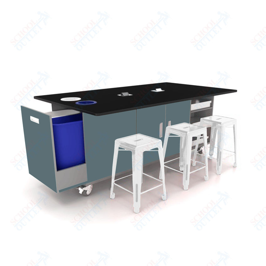 CEF ED Original Table 42"H Tough Top, Laminate Base with 6 Stools, Storage Bins, Trash Bins, and Electrical Outlets Included. - SchoolOutlet