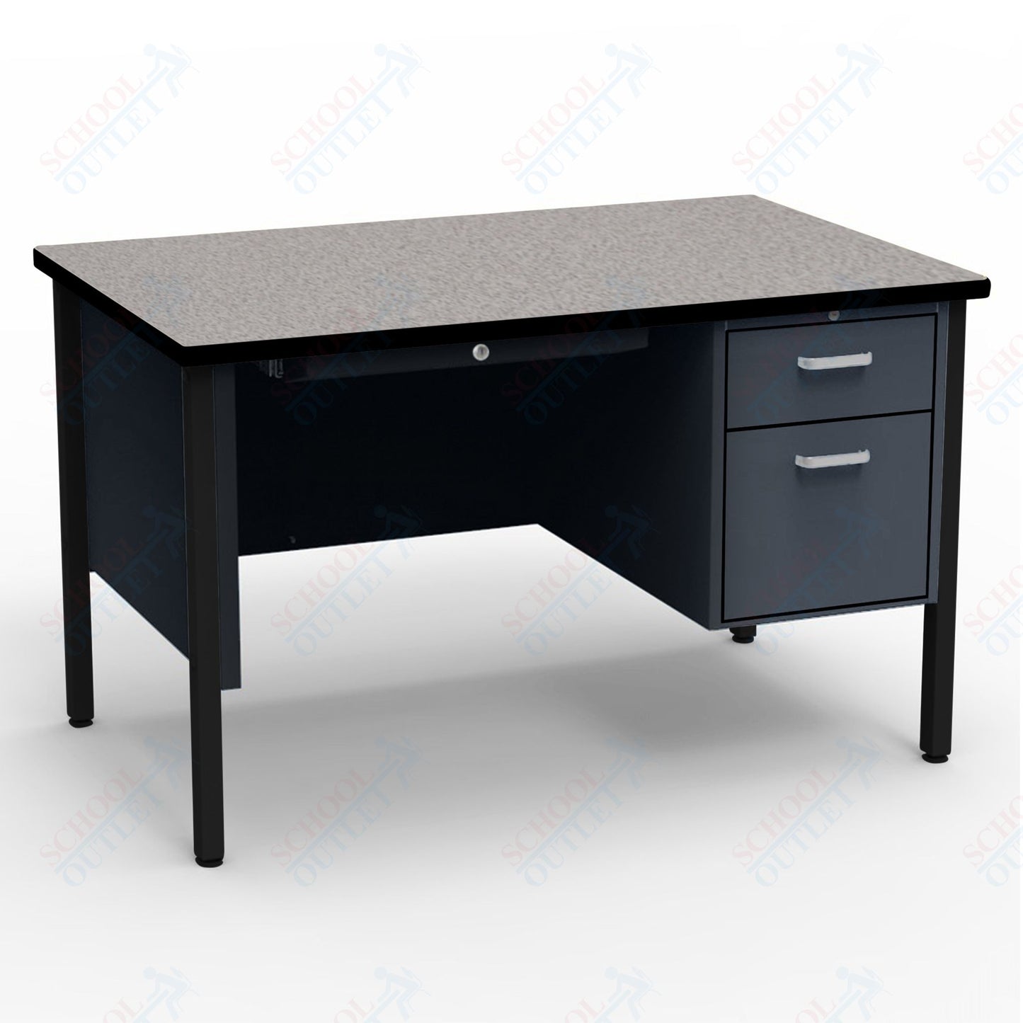 Virco 643 Single Pedestal Teacher Desk - 640 Series with a 30"D x 48"L High-pressure Laminate Surface