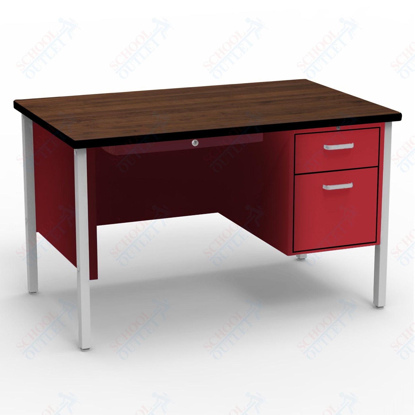 Virco 643 Single Pedestal Teacher Desk - 640 Series with a 30"D x 48"L High-pressure Laminate Surface