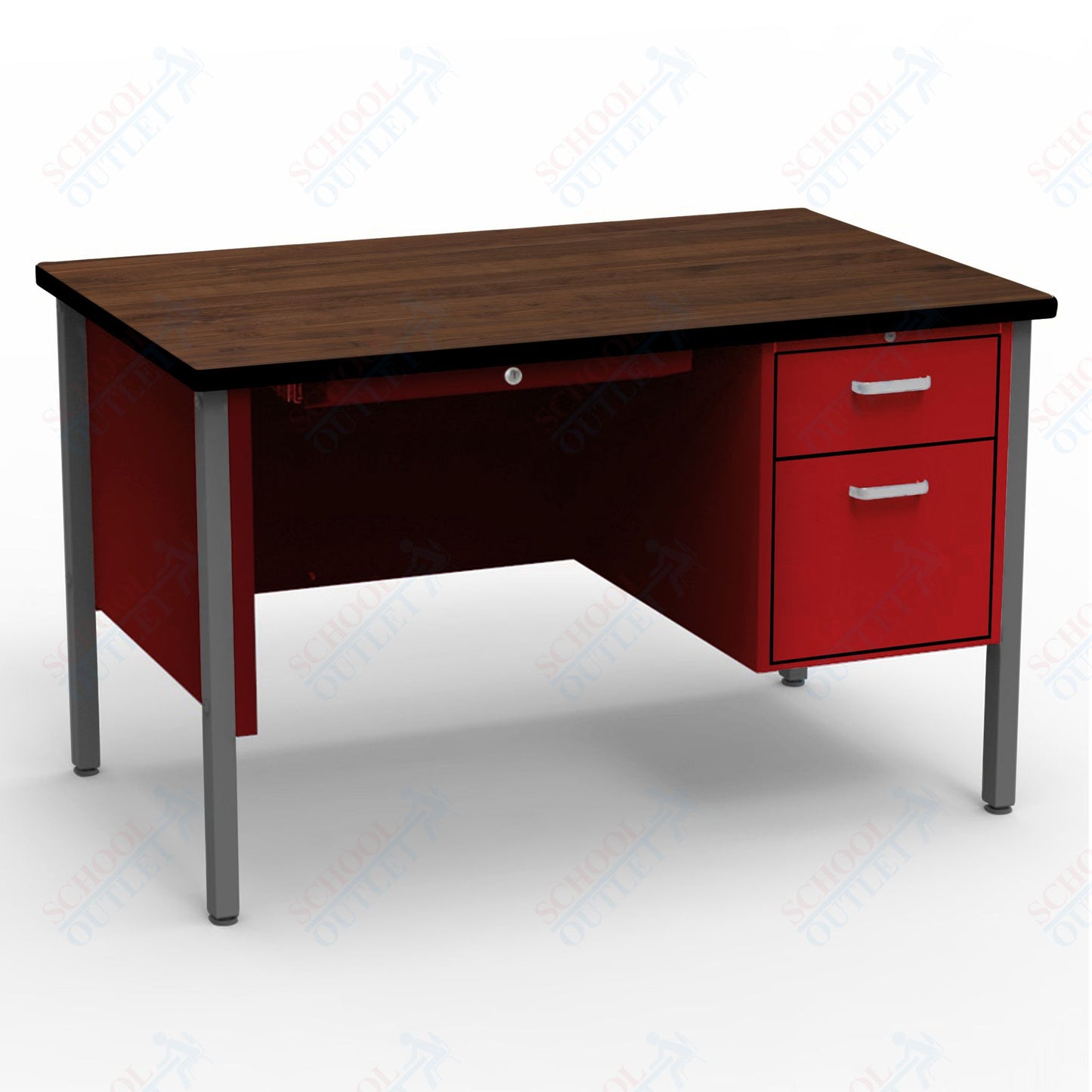 Virco 643 Single Pedestal Teacher Desk - 640 Series with a 30"D x 48"L High-pressure Laminate Surface