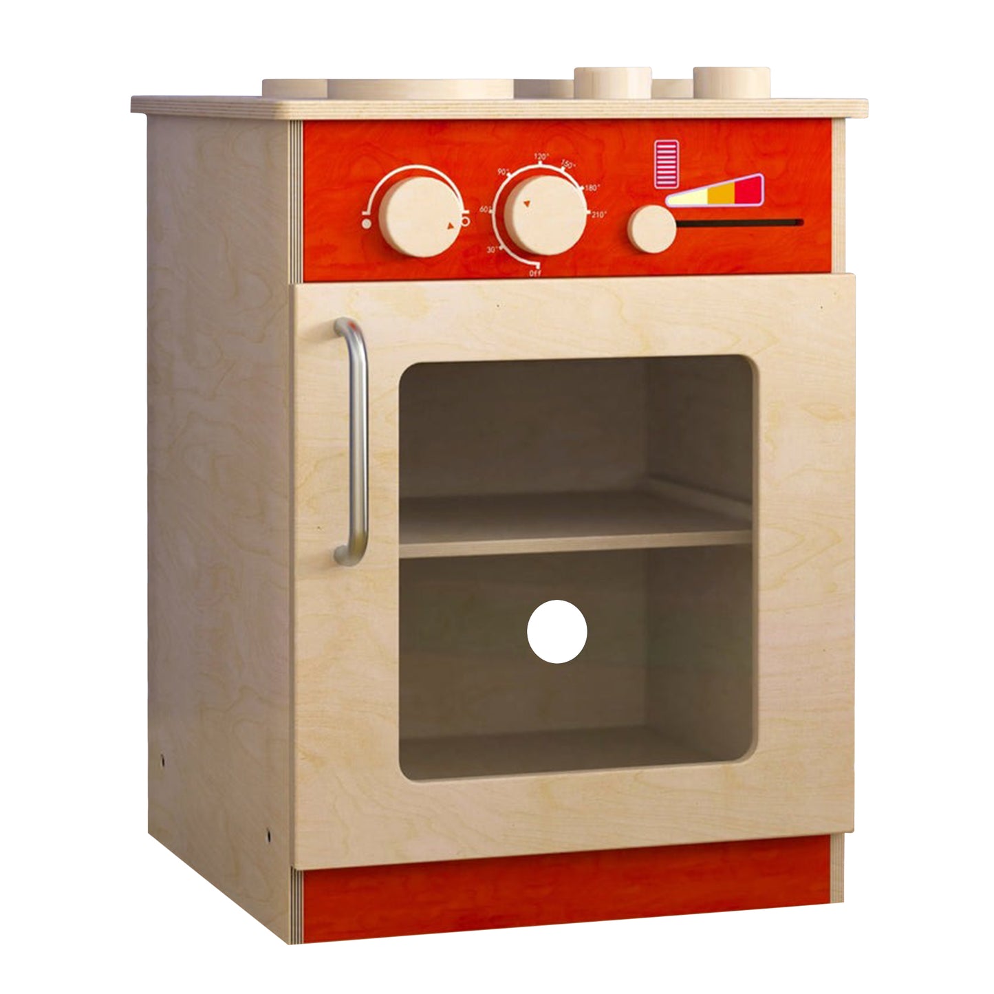 Bright Beginnings Commercial Grade Wooden Children's Kitchen Stove with Integrated Storage
