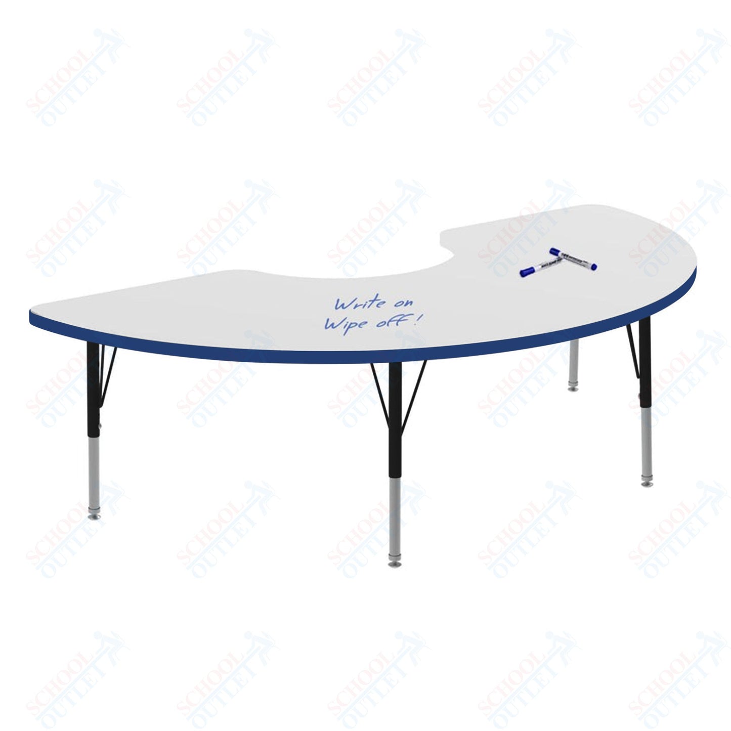 Marco MG2200 Series Half Moon Preschool Table w/ Dry Erase Top 36" x 72" Adj Height 16"-24" (MG2279-DA)