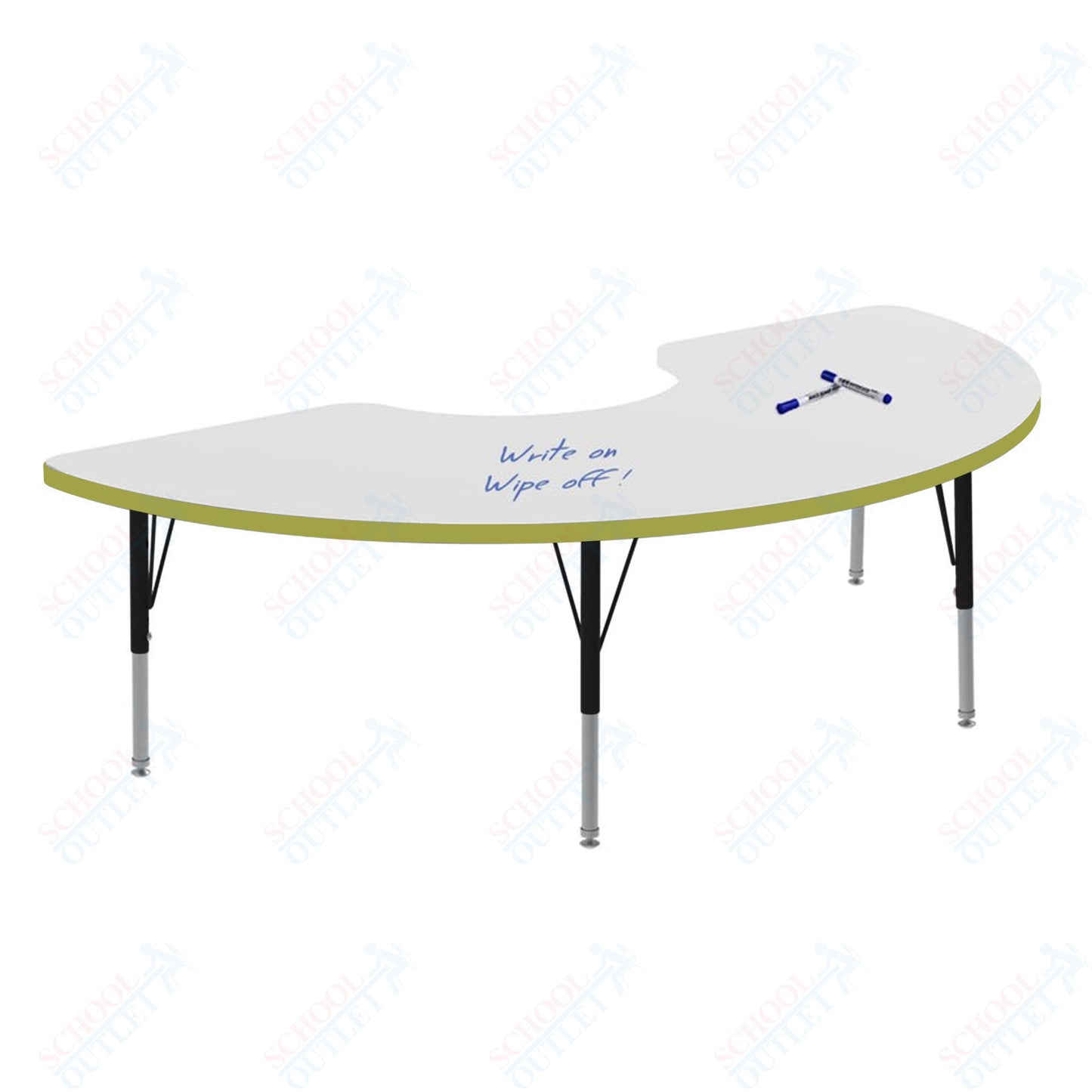 Marco MG2200 Series Half Moon Preschool Table w/ Dry Erase Top 36" x 72" Adj Height 16"-24" (MG2279-DA)