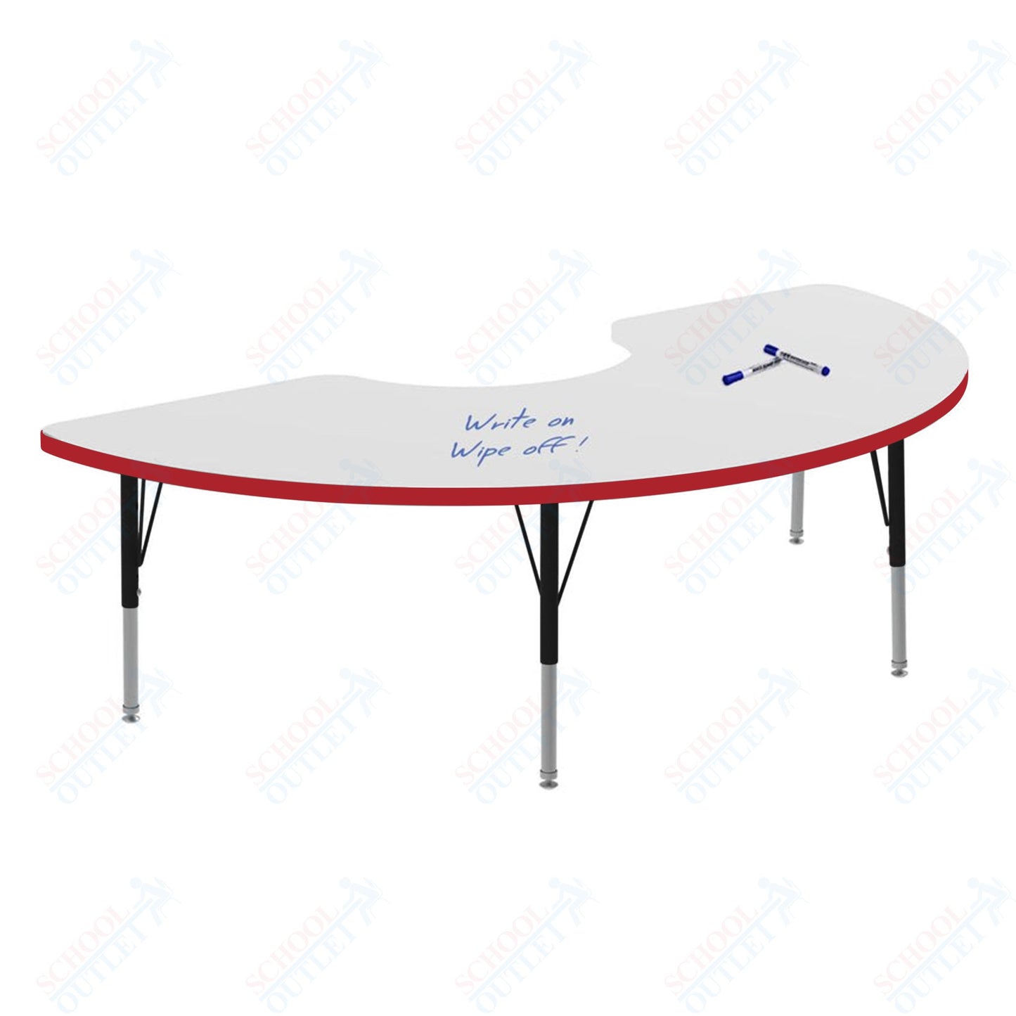 Marco MG2200 Series Half Moon Preschool Table w/ Dry Erase Top 36" x 72" Adj Height 16"-24" (MG2279-DA)