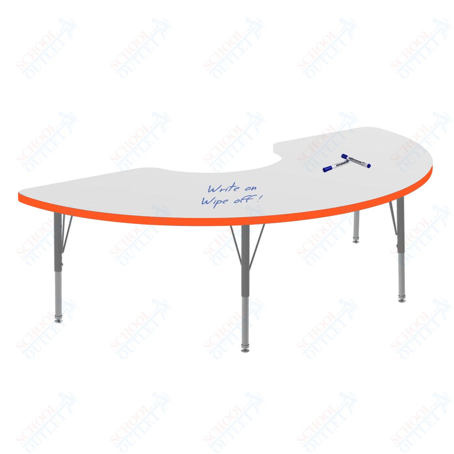 Marco MG2200 Series Half Moon Preschool Table w/ Dry Erase Top 36" x 72" Adj Height 16"-24" (MG2279-DA)