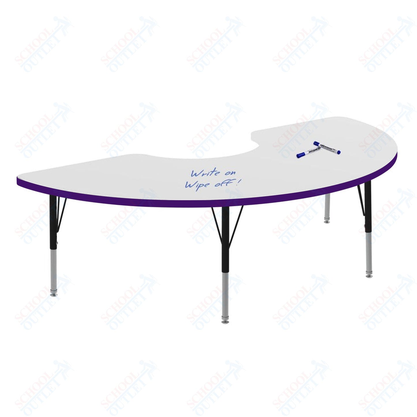 Marco MG2200 Series Half Moon Preschool Table w/ Dry Erase Top 36" x 72" Adj Height 16"-24" (MG2279-DA)