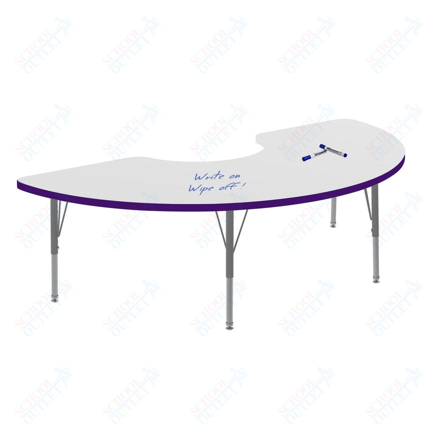 Marco MG2200 Series Half Moon Preschool Table w/ Dry Erase Top 36" x 72" Adj Height 16"-24" (MG2279-DA)