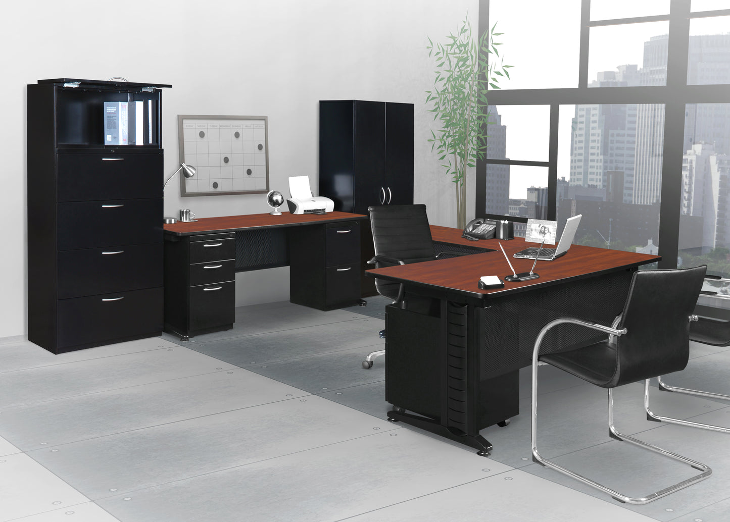 Regency Fusion 66" x 24" Teachers Desk with Double Pedestal Drawer Unit