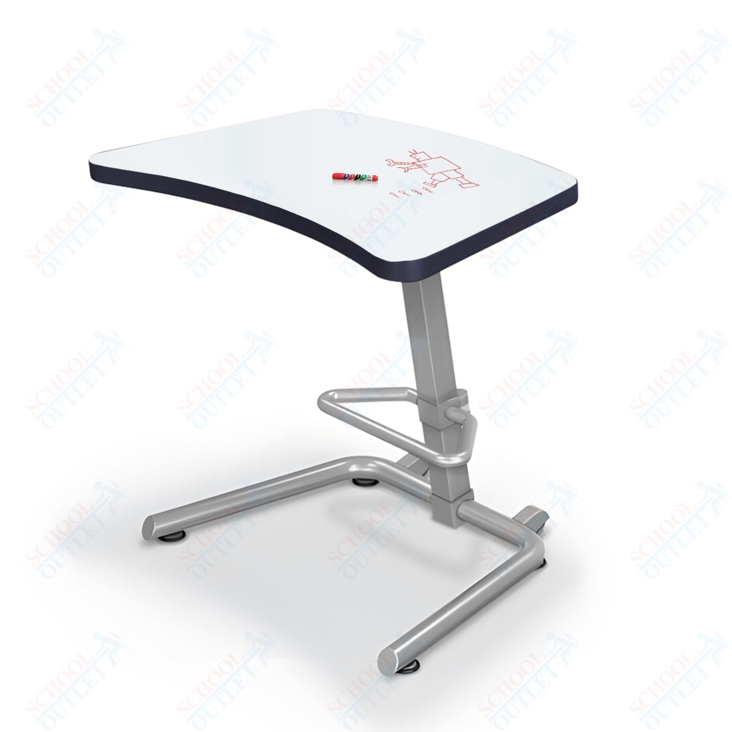 Mooreco Up-Rite Student Desk Curve Top, Adjustable Height, Platinum Frame (Mooreco 90533)