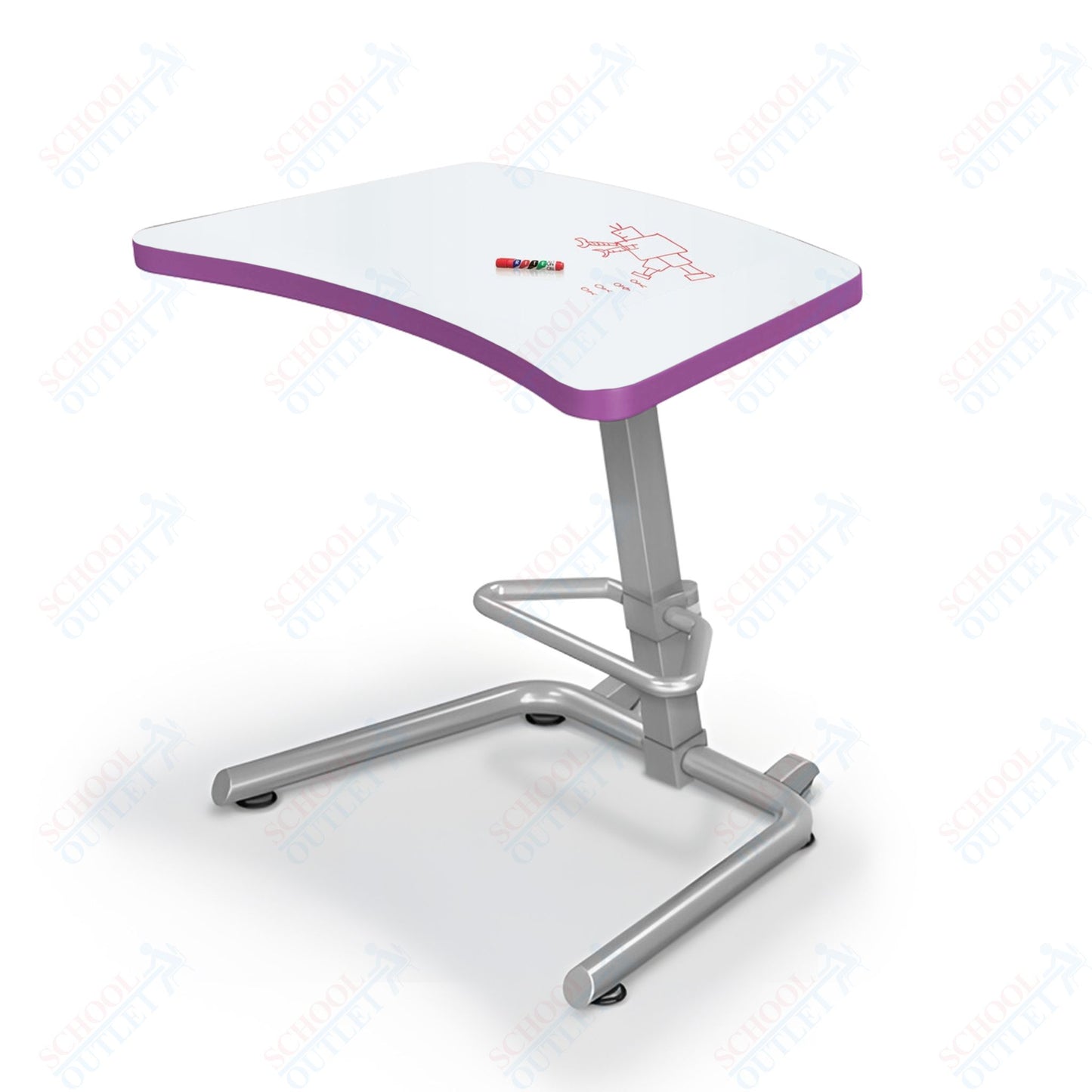 Mooreco Up-Rite Student Desk Curve Top, Adjustable Height, Platinum Frame (Mooreco 90533)