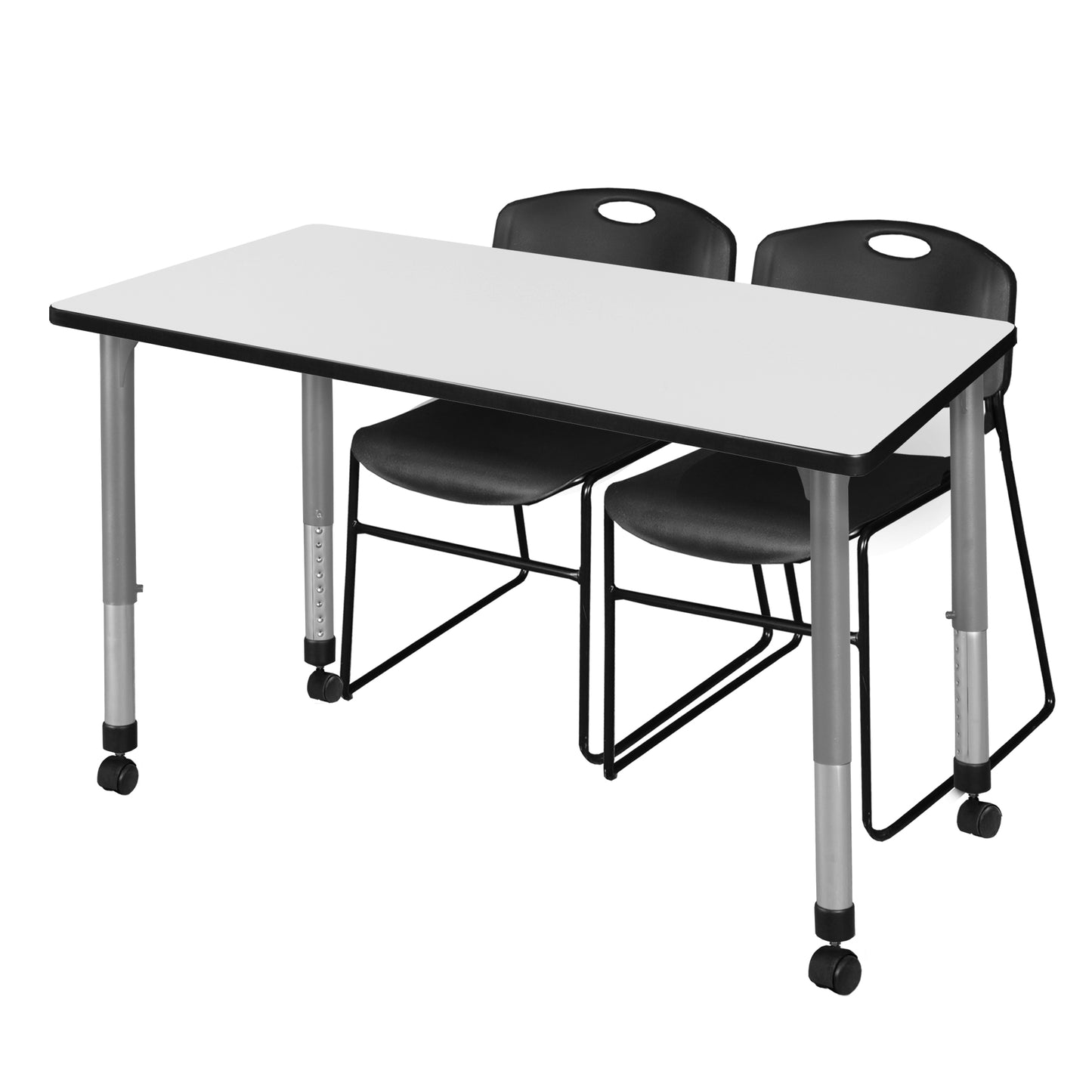 Regency Kee 48 x 24 in. Adjustable Classroom Table & 2 Zeng Stack Chairs