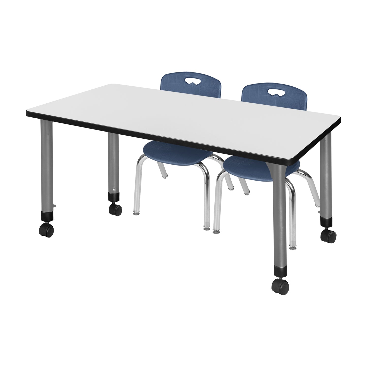 Regency Kee 60 x 24 in. Adjustable Classroom Table- White & 2 Andy 12 in. Stack Chairs