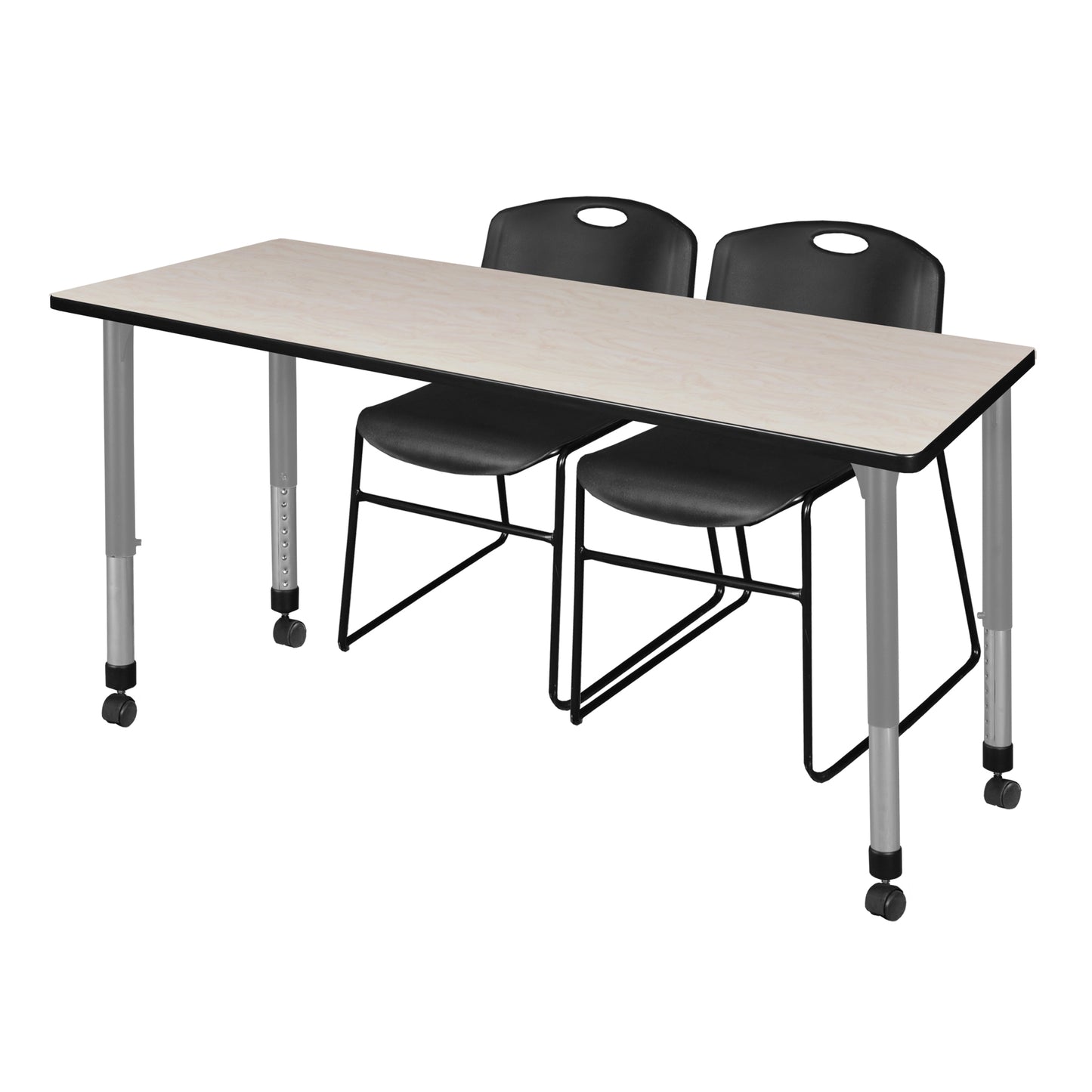 Regency Kee 66 x 30 in. Adjustable Classroom Table & 2 Zeng Stack Chairs