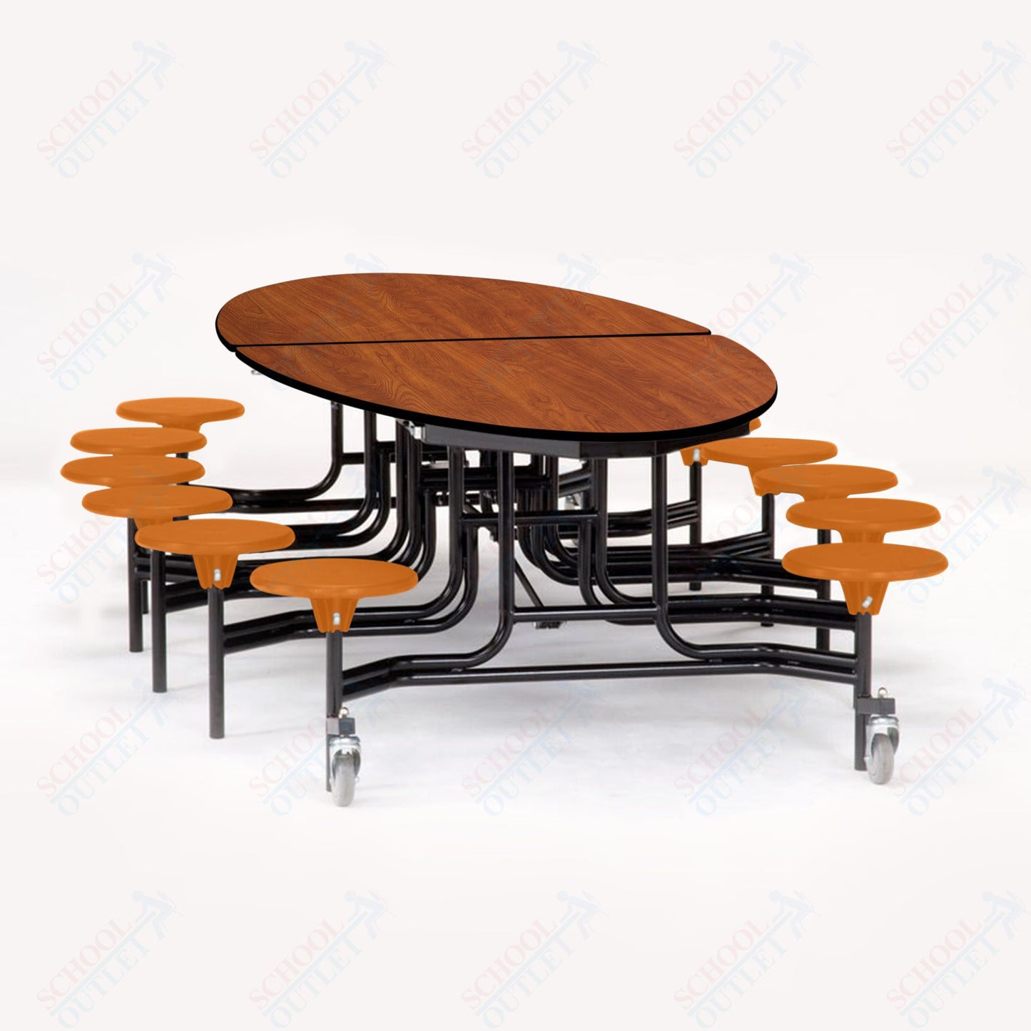 NPS 10' Elliptical Mobile Cafeteria Table - 12 Stools - MDF Core - Protect Edge - Chrome Frame