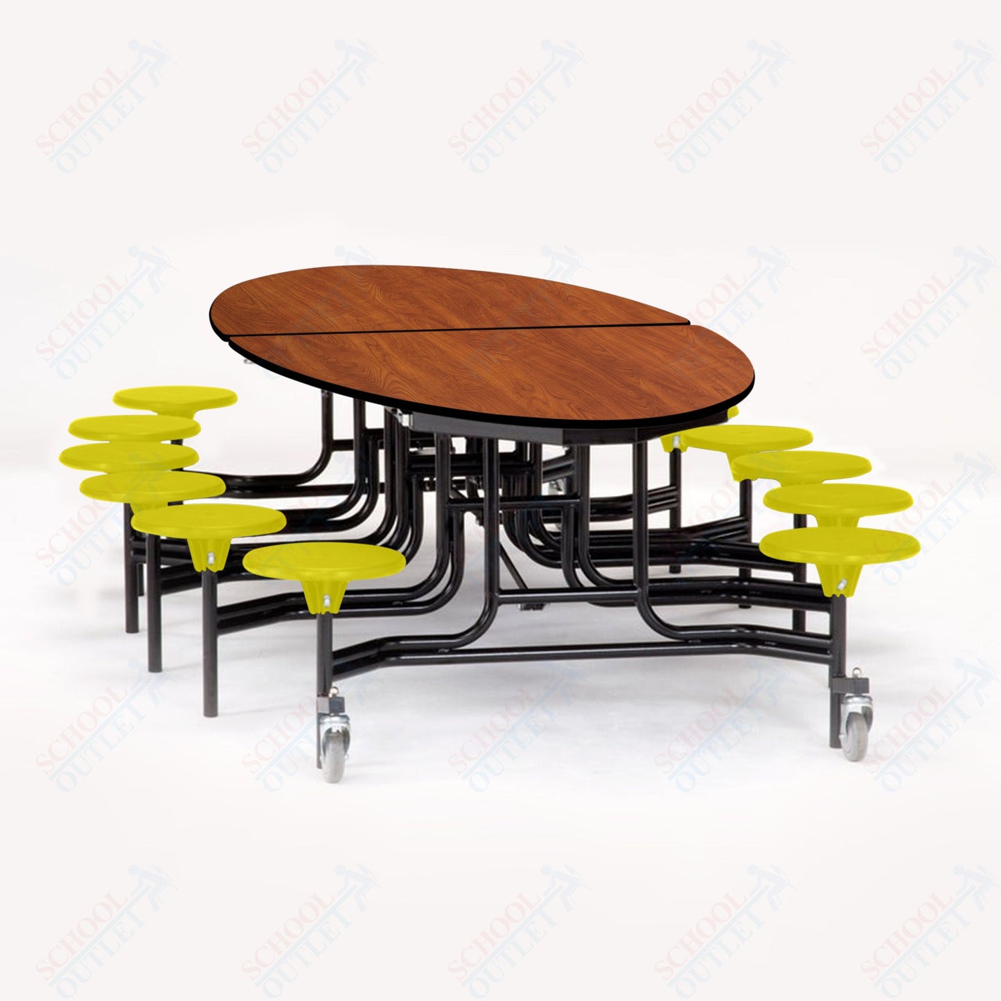 NPS 10' Elliptical Mobile Cafeteria Table - 12 Stools - MDF Core - Protect Edge - Chrome Frame