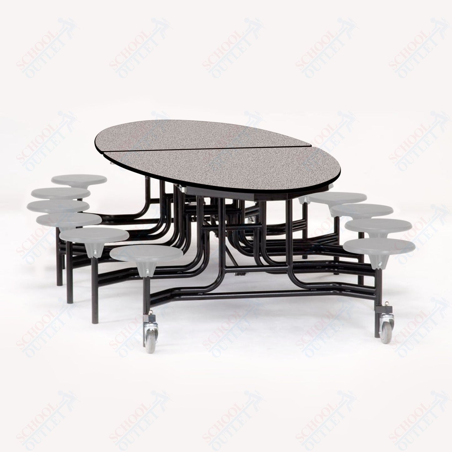 NPS 10' Elliptical Mobile Cafeteria Table - 12 Stools - MDF Core - Protect Edge - Chrome Frame