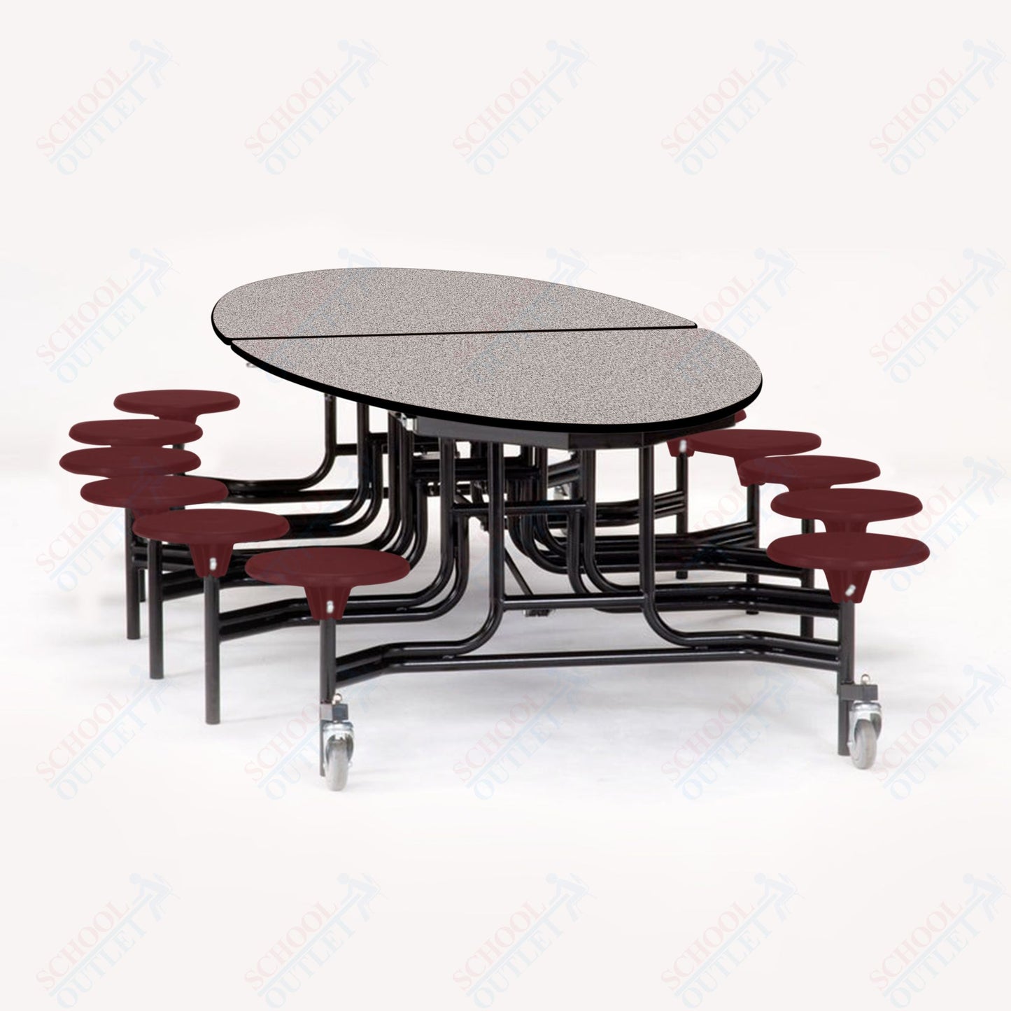 NPS 10' Elliptical Mobile Cafeteria Table - 12 Stools - MDF Core - Protect Edge - Chrome Frame