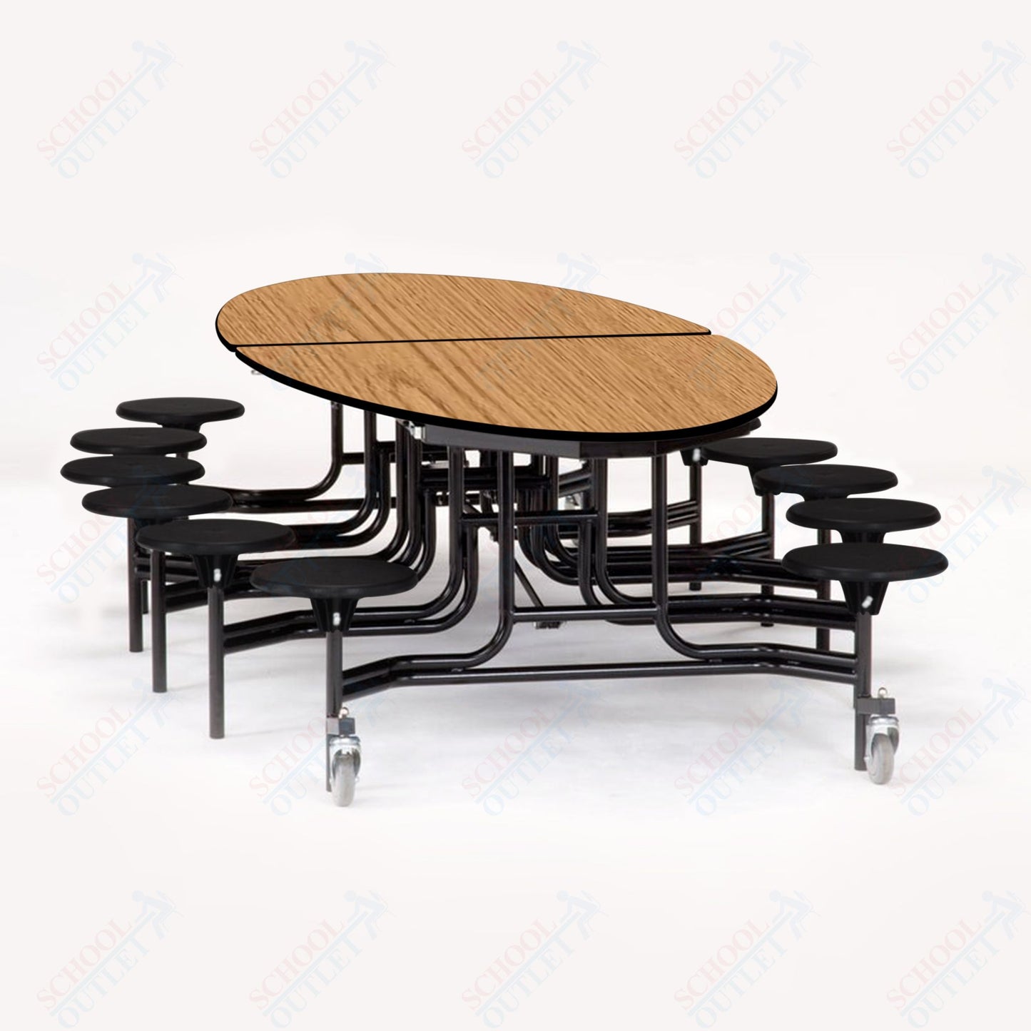 NPS 10' Elliptical Mobile Cafeteria Table - 12 Stools - MDF Core - Protect Edge - Chrome Frame