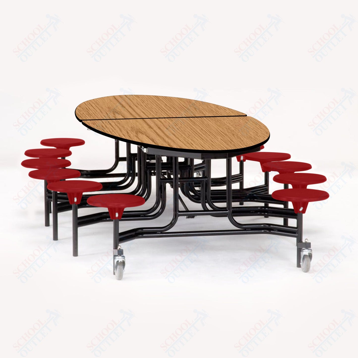 NPS 10' Elliptical Mobile Cafeteria Table - 12 Stools - MDF Core - Protect Edge - Chrome Frame