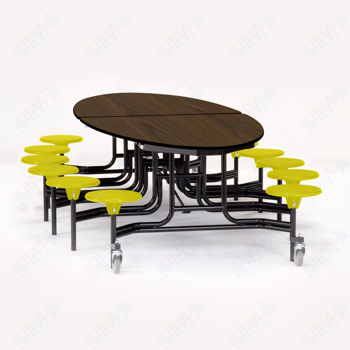 NPS 10' Elliptical Mobile Cafeteria Table - 12 Stools - MDF Core - Protect Edge - Chrome Frame