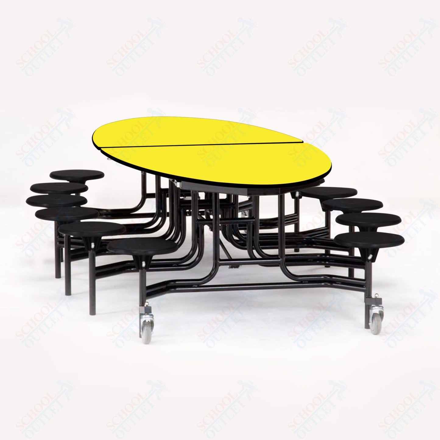 NPS 10' Elliptical Mobile Cafeteria Table - 12 Stools - MDF Core - Protect Edge - Chrome Frame