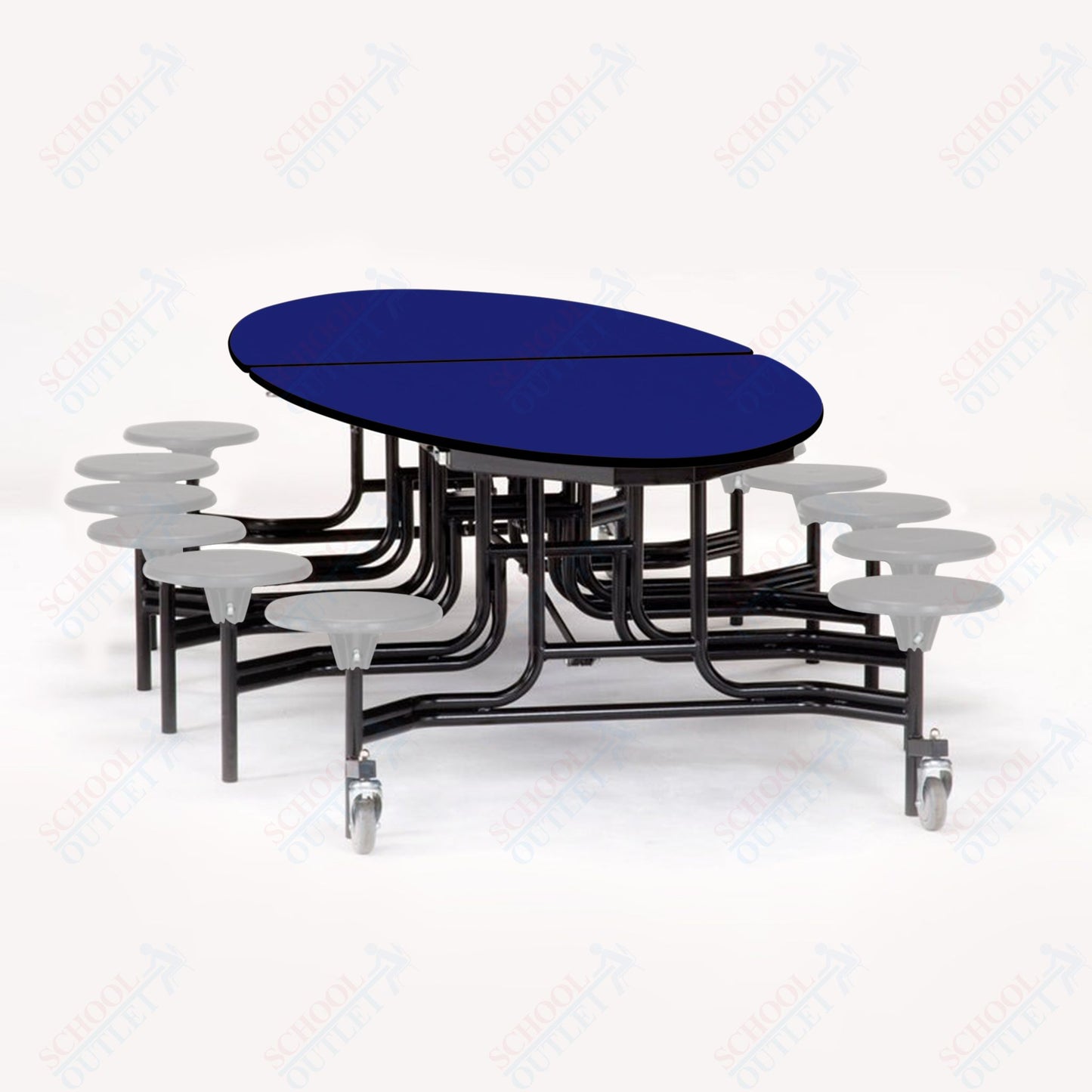 NPS 10' Elliptical Mobile Cafeteria Table - 12 Stools - Plywood Core - Protect Edge - Chrome Frame