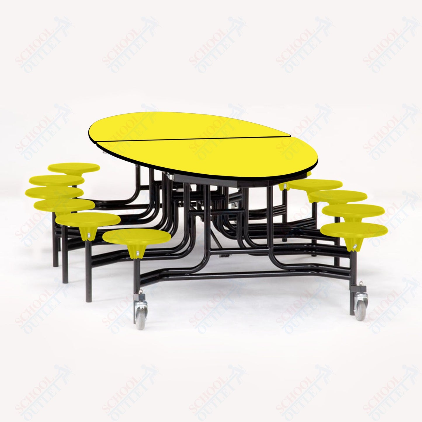 NPS 10' Elliptical Mobile Cafeteria Table - 12 Stools - Plywood Core - Protect Edge - Chrome Frame
