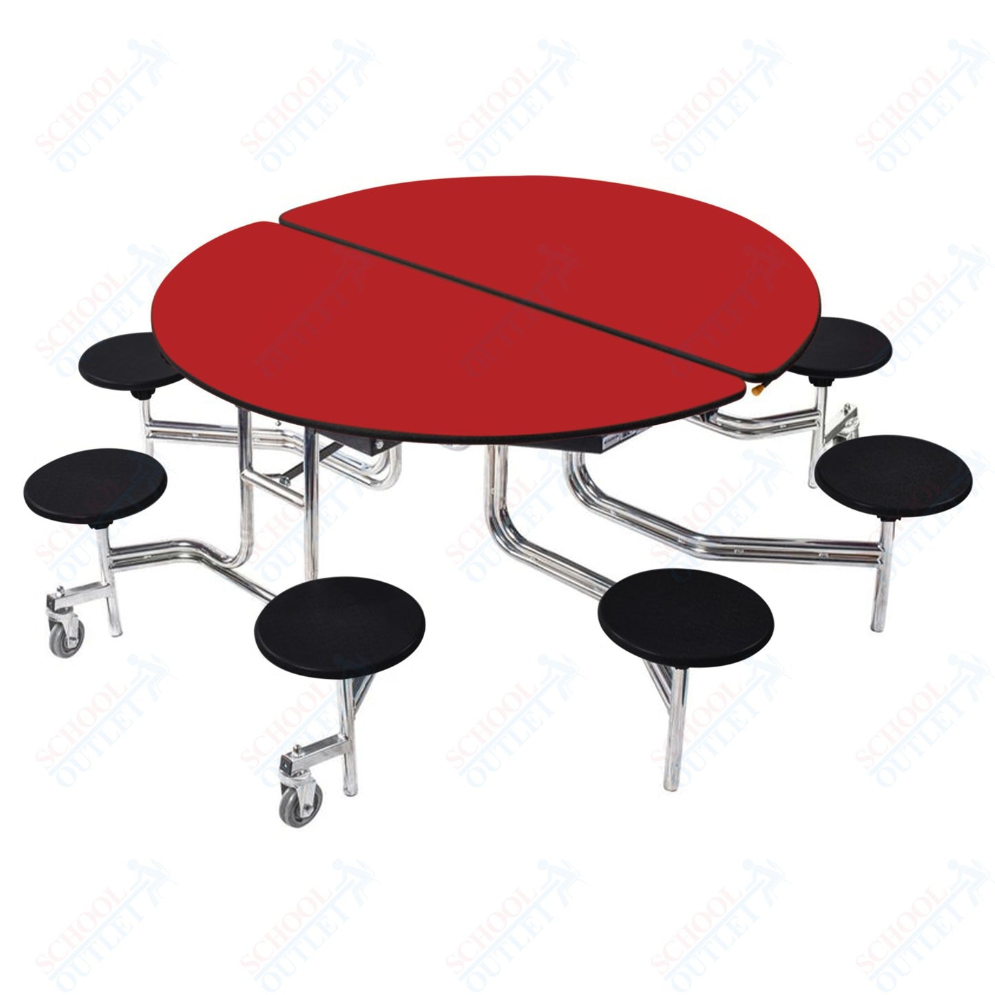 NPS 60" Round Mobile Cafeteria Table - 8 Stools - Particleboard Core - T-Molding Edge - Chrome Frame