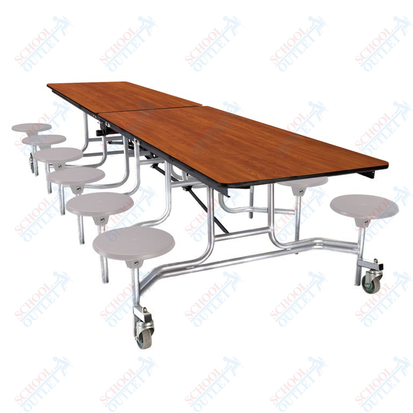 NPS Mobile Cafeteria Table - 30" W x 10' L - 12 Stools - MDF Core - Protect Edge - Chrome Frame