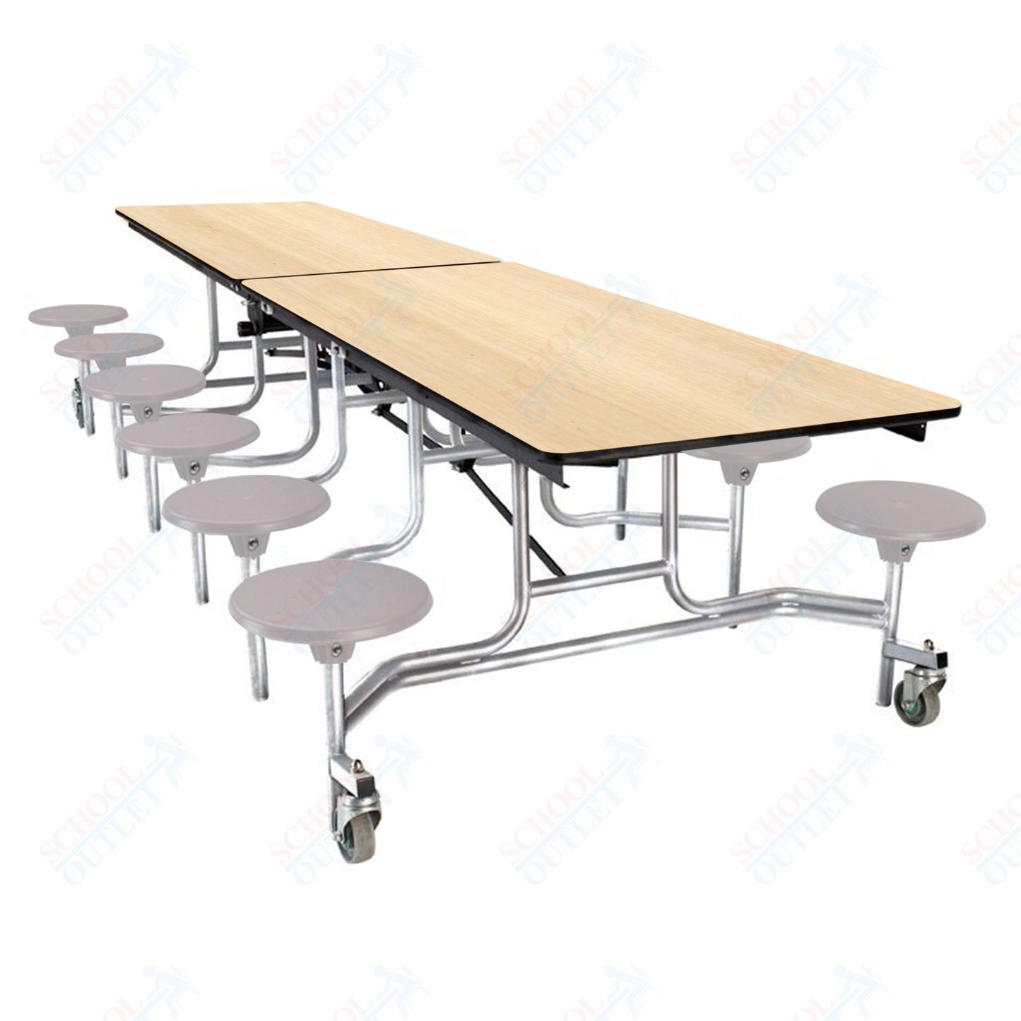 NPS Mobile Cafeteria Table - 30" W x 10' L - 12 Stools - MDF Core - Protect Edge - Chrome Frame