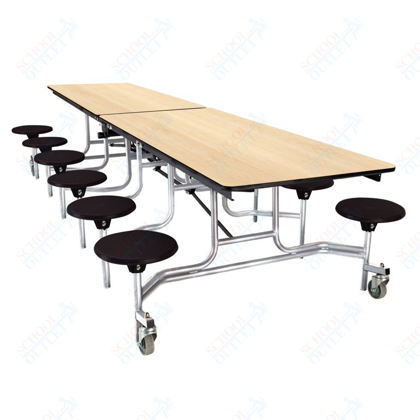 NPS Mobile Cafeteria Table - 30" W x 10' L - 12 Stools - MDF Core - Protect Edge - Chrome Frame