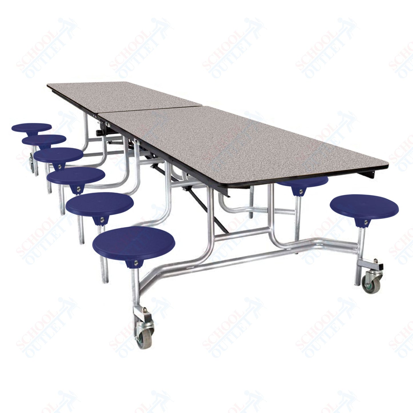 NPS Mobile Cafeteria Table - 30" W x 10' L - 12 Stools - MDF Core - Protect Edge - Chrome Frame