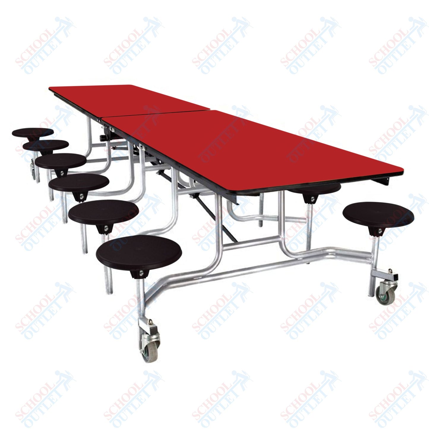 NPS Mobile Cafeteria Table - 30" W x 10' L - 12 Stools - MDF Core - Protect Edge - Chrome Frame