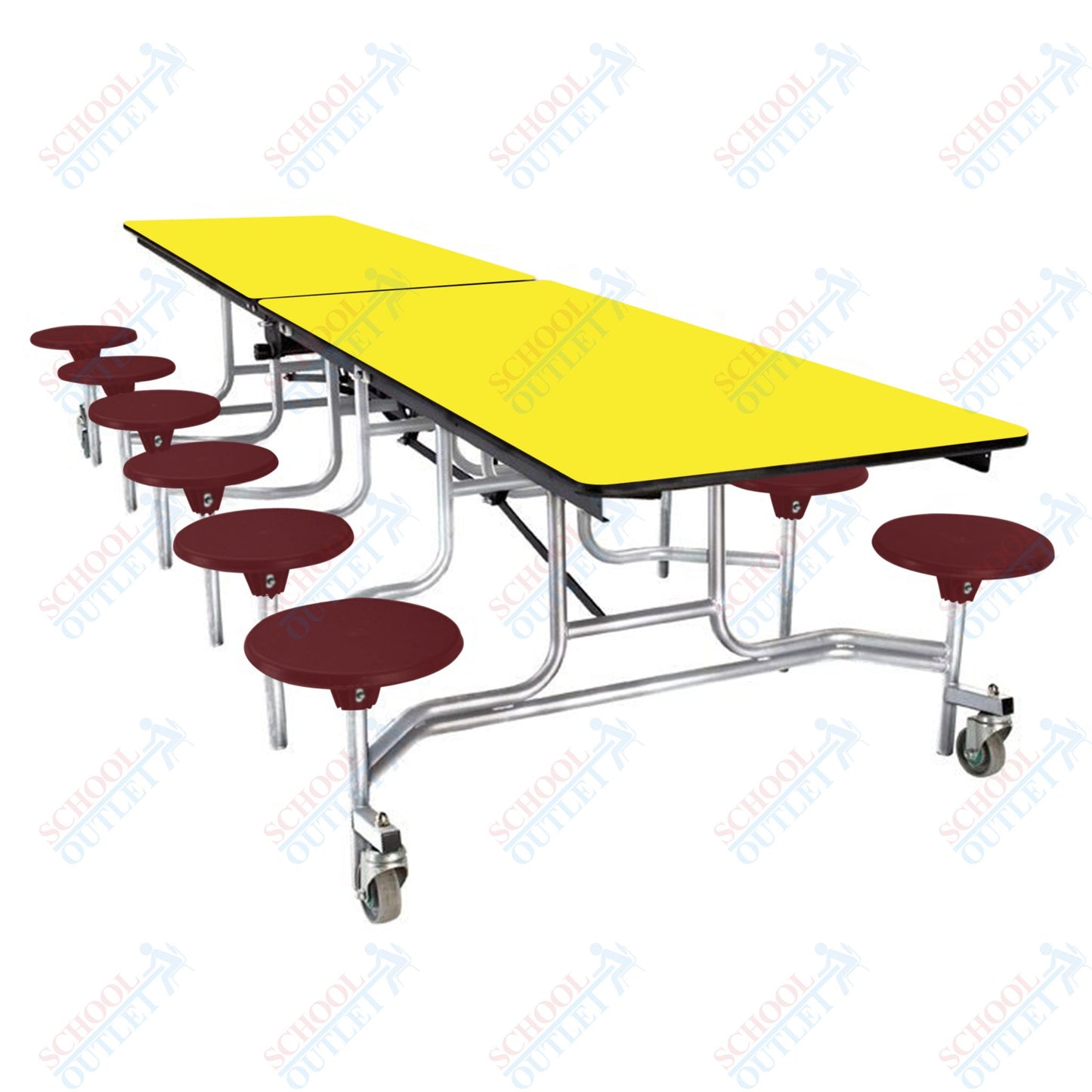 NPS Mobile Cafeteria Table - 30" W x 10' L - 12 Stools - MDF Core - Protect Edge - Chrome Frame