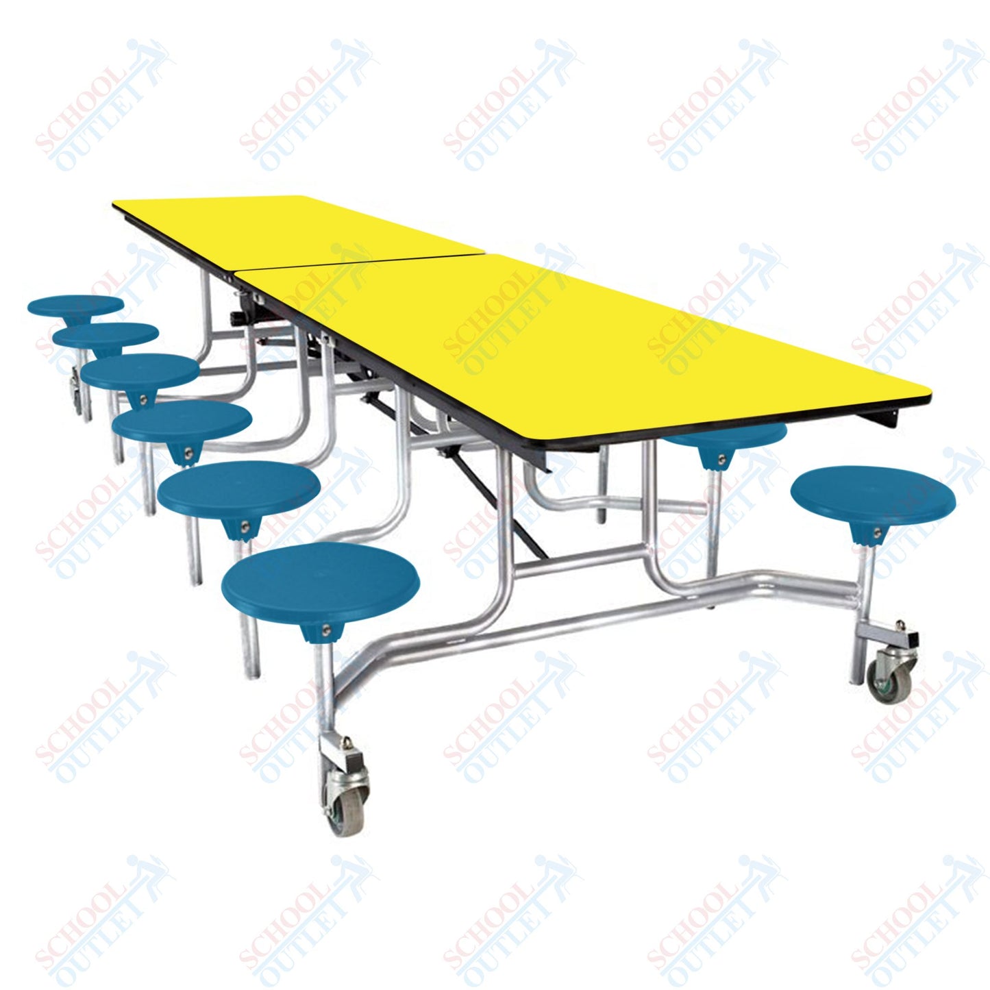 NPS Mobile Cafeteria Table - 30" W x 10' L - 12 Stools - MDF Core - Protect Edge - Chrome Frame