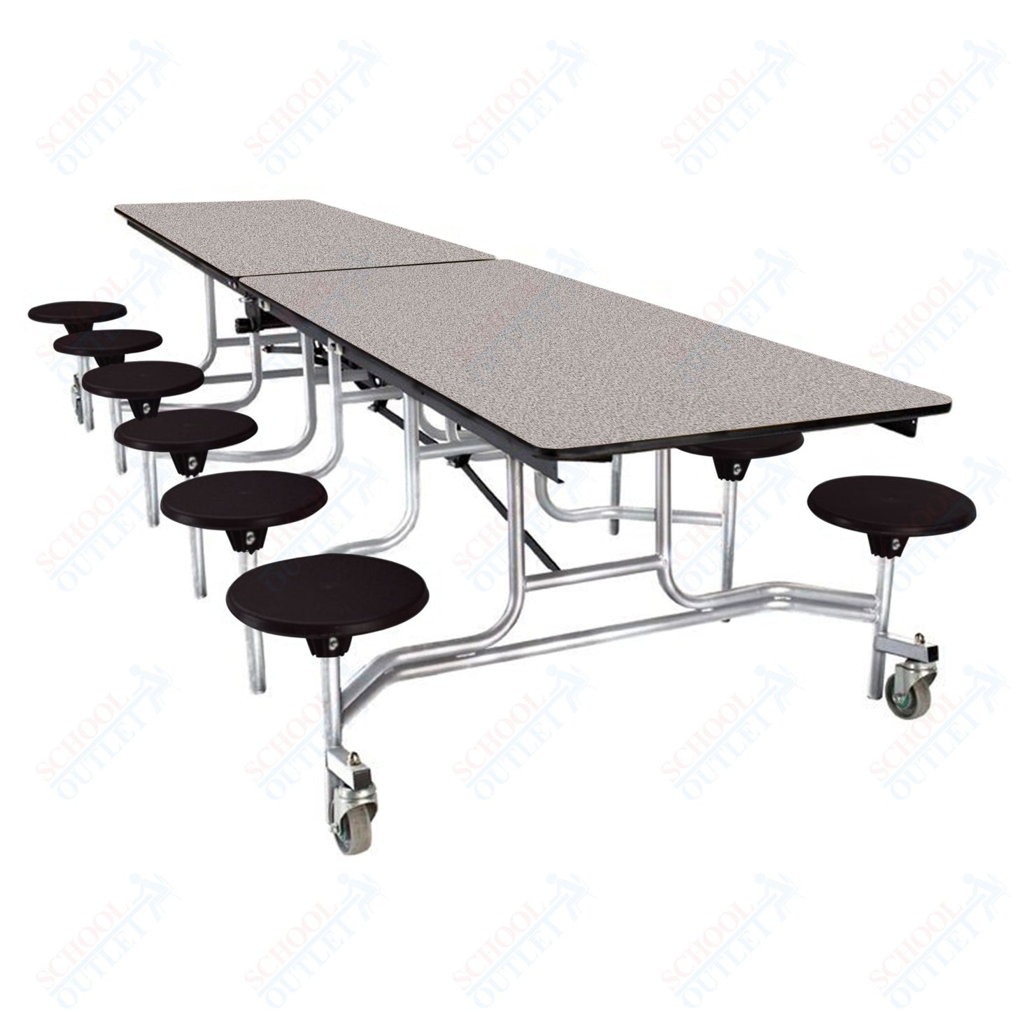NPS Mobile Cafeteria Table - 30" W x 10' L - 12 Stools  - MDF Core - Protect Edge - Black Powdercoated Frame